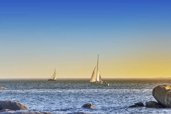 Sailing Wind Arousa Island Sunset — Stock Photo, Image