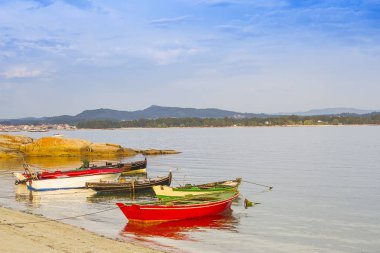 Balıkçı tekneleri Arousa Adası Riason plajda demir attı