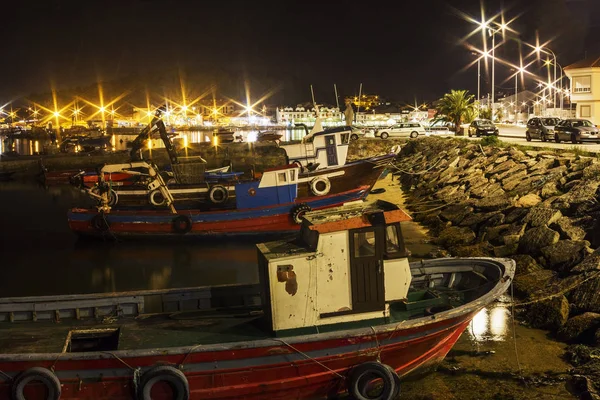 Boats Arousa Island Fishing Harbor Night — Stock Photo, Image