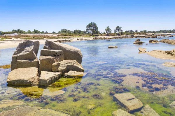 Rocce Costiere Granito Nella Spiaggia Gradin Isola Arousa — Foto Stock