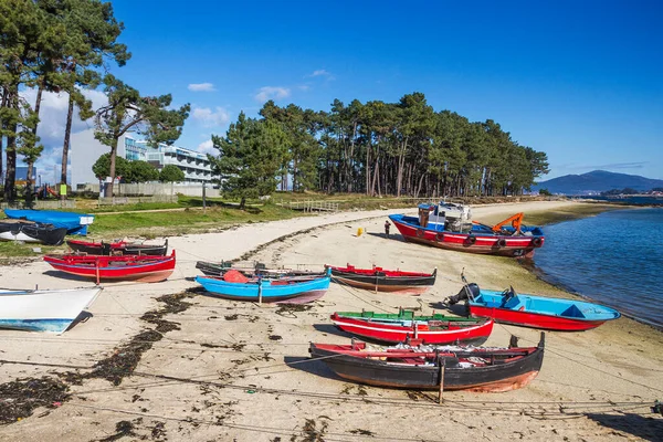 Gestrandete Fischerboote Strand Von Furado Insel Arousa Galicien Spanien — Stockfoto