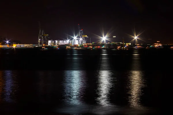 Vilagarcia Arousa Porto Comercial Iluminado Noite — Fotografia de Stock