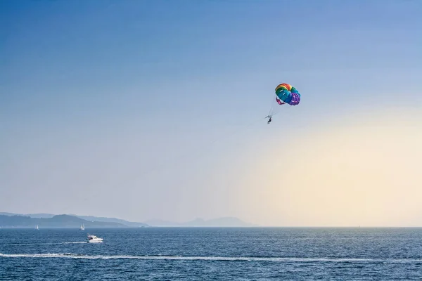 Flying Parachute Sanxenxo Marine Waters Galicia Spain — Stock Photo, Image