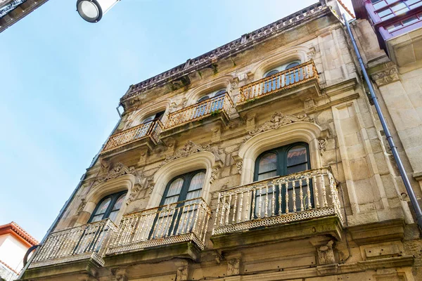 Façade Ancien Bâtiment Balcon Pontevedra Ville Monumentale — Photo