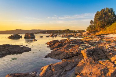 Akşamları Arousa Adası 'nın Rocky kıyısında.