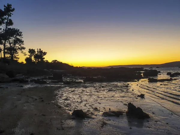 Crépuscule Doré Sur Côte Île Arousa — Photo