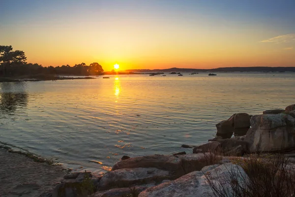 Playa Espineiro Isla Arousa Atardecer Dorado —  Fotos de Stock