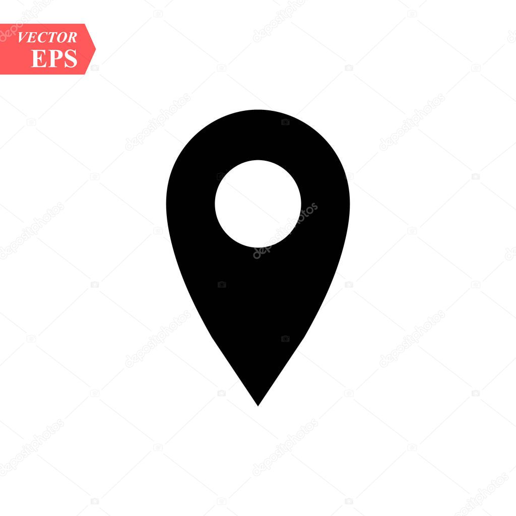 map pins sign location icon with ellipse black in flat simple style. Black round shapes on white background. Vector illustration web design element save in