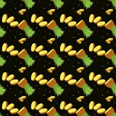 Seamless modeli. Ananas arka plan. Vektör çizim. Davetiyeler için mükemmel, tebrik kartları, kağıt, posterler, kumaş sarma yazdırma.