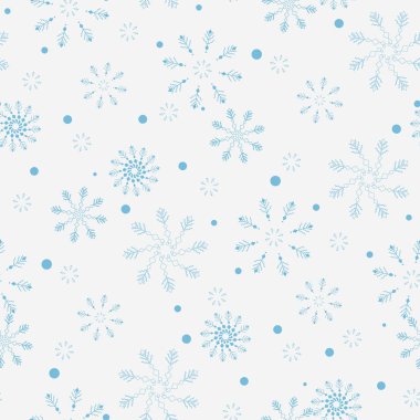 Dikişsiz desen kar taneleri ve nokta, beyaz mavi