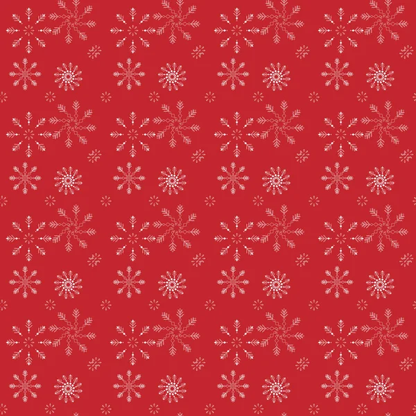 Winter Nahtlose Muster Mit Kleinen Flachen Weißen Schneeflocken Auf Rotem — Stockvektor