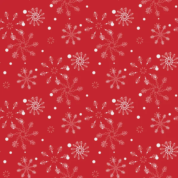 Weiße Schneeflocken auf rotem Hintergrund, nahtloses Muster für kontinuierliche Wiederholung. — Stockvektor