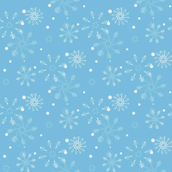 Nahtlose Verzierung mit Schneeflocken auf blauem Hintergrund — Stockvektor