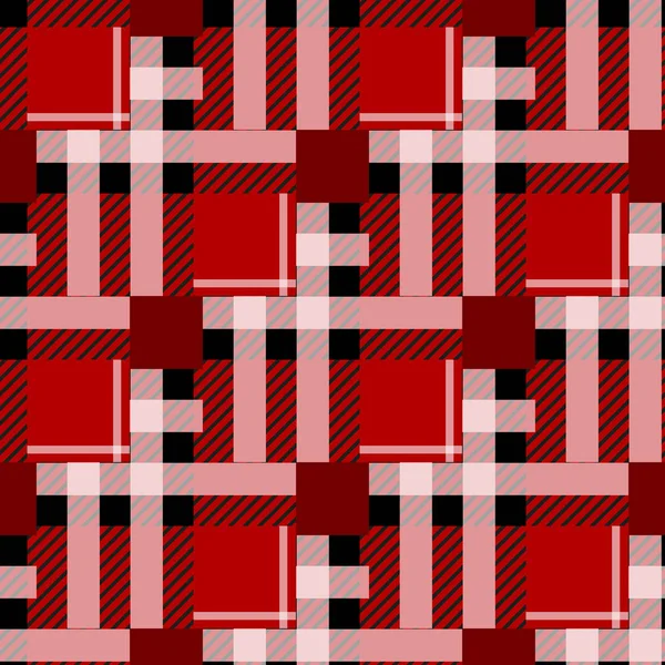 Тартановим Безшовні Візерунок Тло Червоний Чорний Білий Плед Тартановим Фланель — стоковий вектор
