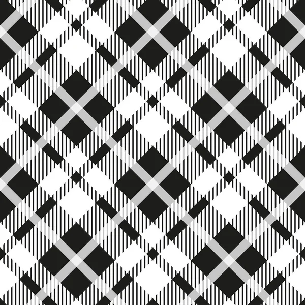 Padrão vetorial sem costura diagonal de tartan preto e branco Textura xadrez checada Fundo quadrado simples geométrico para tecido, têxtil, pano, roupas, camisas, shorts, design de envoltório de cobertor de vestido —  Vetores de Stock