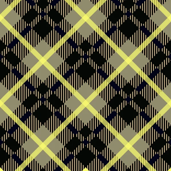 Inconsútil Negro Amarillo Diagonal Detallado Tartán Escocés Patrón Textil Gingham — Vector de stock