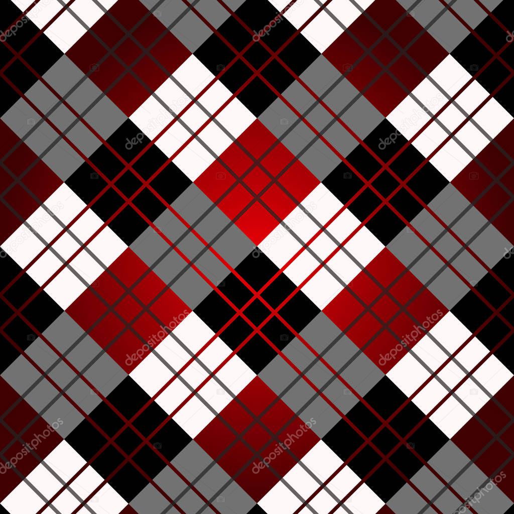 Seamless tartan plaid pattern in stripes of red, black and white. Checkered twill fabric texture. Vector swatch for digital textile printing.