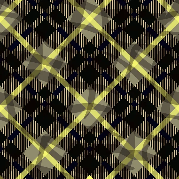 无缝的黑色和黄色对角线详细格子格子方格花纹格子纺织图案矢量 Eps10 — 图库矢量图片
