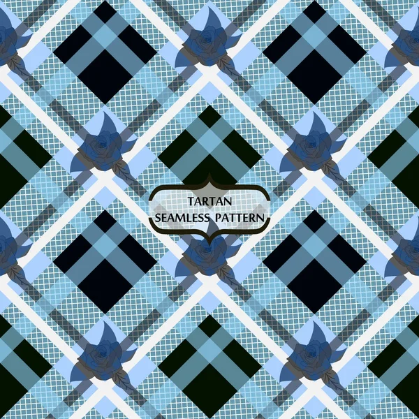 Bordado Padrão Flores Tartan Padrão Impressão Azul Eps10 —  Vetores de Stock