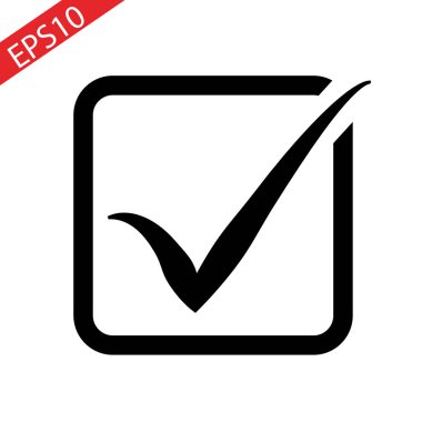 Siyah onay işareti veya kene simgesi beyaz arka plan eps 10 izole bir daire içinde