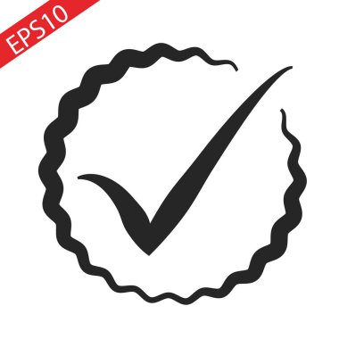 Siyah onay işareti veya kene simgesi beyaz arka plan eps 10 izole bir daire içinde