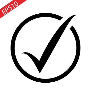 Siyah onay işareti veya kene simgesi beyaz arka plan eps 10 izole bir daire içinde