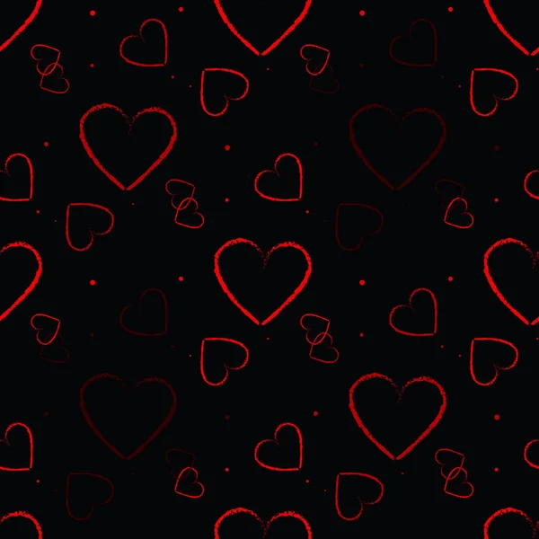 Vzor Bezešvé Červeným Srdcem Černém Pozadí Den Svatého Valentýna Vektorové — Stockový vektor
