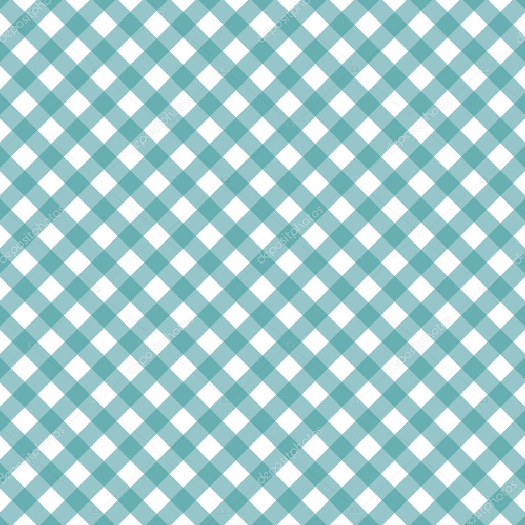 Cyan blue diagonal Gingham pattern. Texture from rhombus squares for - plaid, tablecloths, clothes, shirts, dresses, paper, bedding, blankets, quilts and other textile products. eps10