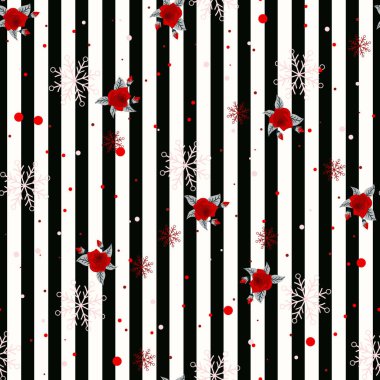 Soyut kesintisiz geometrik yatay çizgili desen siyah ve beyaz çizgili çiçek ve kar tanesi. Vektör çizim. EPS 10