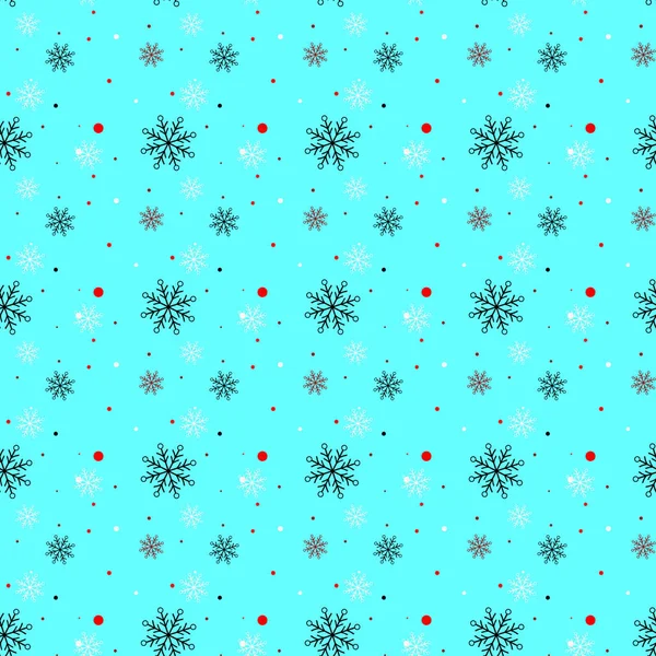 Rote Und Schwarze Schneeflocken Nahtloses Muster Schnee Auf Blauem Hintergrund — Stockvektor