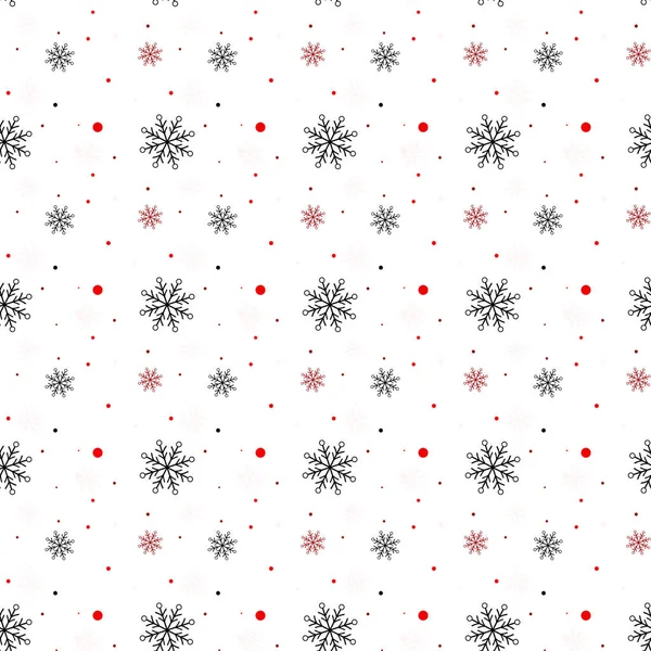 Rote Und Schwarze Schneeflocken Nahtloses Muster Schnee Auf Weißem Hintergrund — Stockvektor