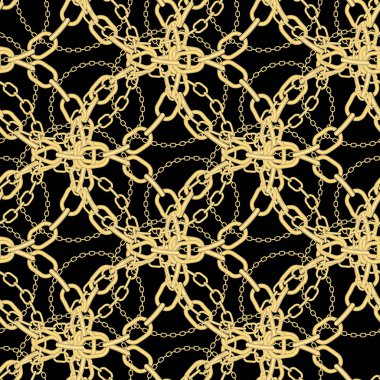 Siyah arka plan seamless modeli üzerinde altın zincirleri. EPS 10