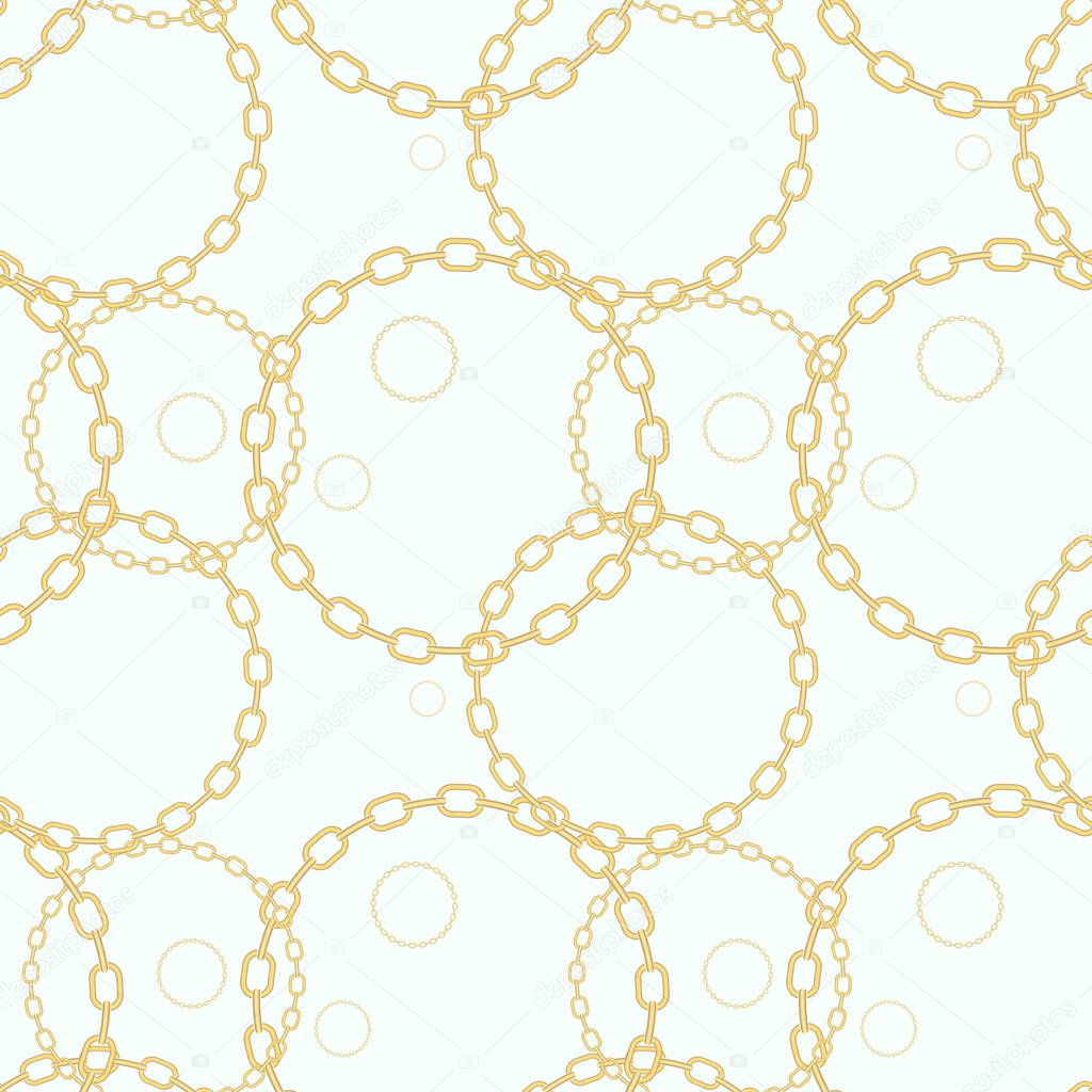 Elegant vector seamless pattern with beautiful realistic golden chains on a white background eps10