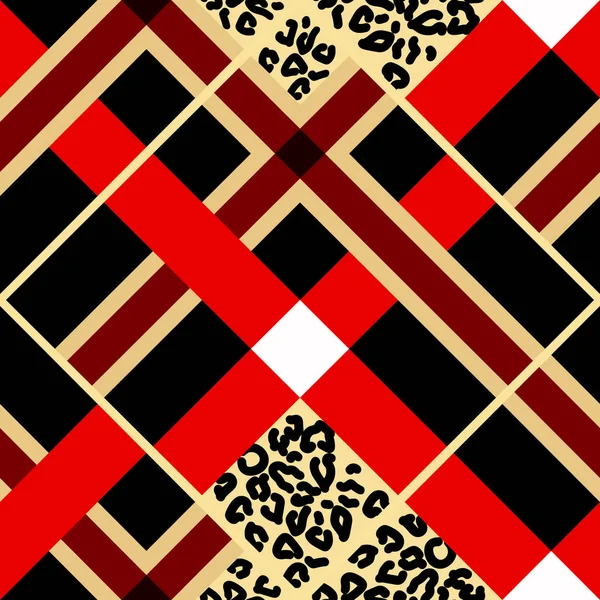 Skotska röd tartan grunge sömlösa mönster med leopard fläckar eps 10 — Stock vektor