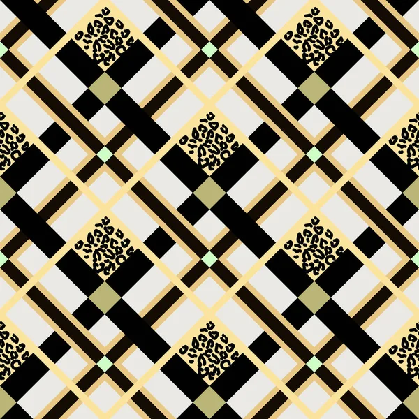 Tartan Blanc Écossais Motif Sans Couture Avec Taches Léopard Eps10 — Image vectorielle