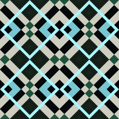 Siyah, yeşil ve beyaz şeritler halinde Dikişsiz kareli desen. Kareli kumaş doku yazdırma. Vektör düz çizim. eps10