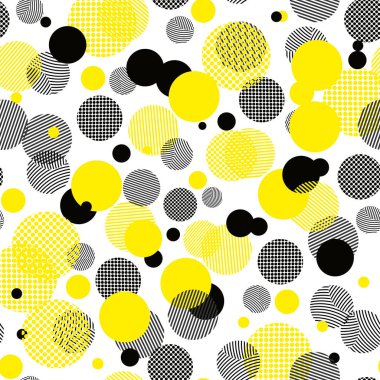Vektör geometrik seamless modeli. Evrensel yinelenen soyut daireler siyah beyaz sarı bul. Modern Daire tasarım, Noktacılık eps10