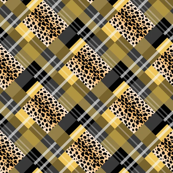 Skotský Pléd Grunge Bezešvé Vzor Leopard Skvrny Tartan Leopard Styl — Stockový vektor