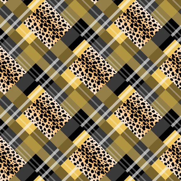 Escocés Tartán Grunge Sin Costuras Patrón Manchas Leopardo Tartán Con — Archivo Imágenes Vectoriales