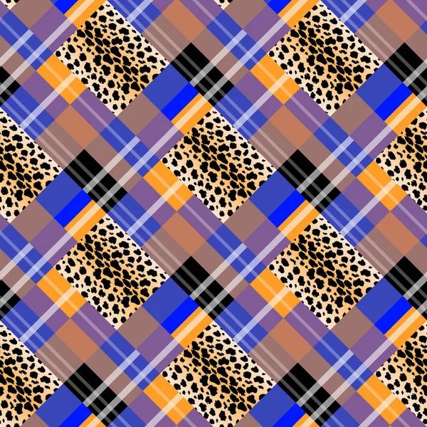 苏格兰格子花纹的无缝图案豹斑 带豹纹的格子 Eps — 图库矢量图片