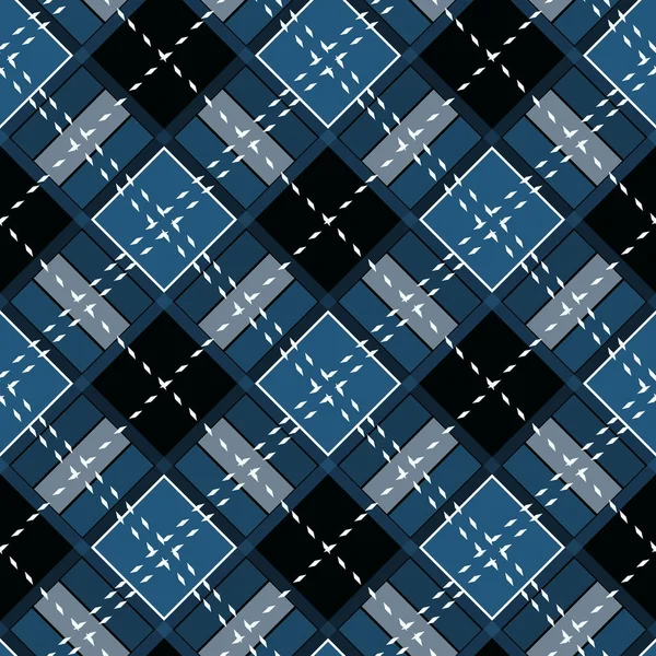 蓝色格子格子格子无缝模式 蓝色和黑色格子呢格子 时尚苏格兰笼纺织图案 10人 — 图库矢量图片