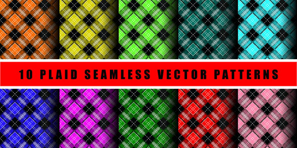 Поставьте пластырь Lumberjack Plaid Path в несколько цветов. Шаблон для одежды. Бесшовный векторный шаблон. Модные палитры цветов сезона 2019 года. eps10
