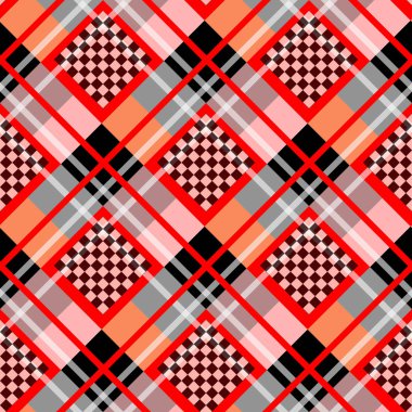 Kırmızı Serenity Beyaz elmas tartan satranç tahtası arka plan vektör çizim ile