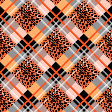 Kırmızı İskoç tartan grunge seamless modeli leopard Spotlar eps10 ile
