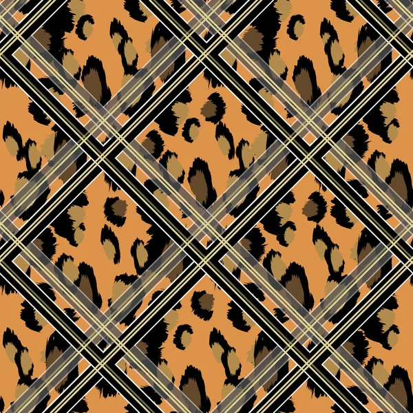 Padrão de pele de leopardo falso sem costura com manchas pretas e marrons. Ilustração vetorial padrão de superfície de repetição animal . — Vetor de Stock