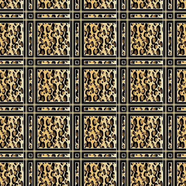 Patrón de piel de leopardo de imitación sin costuras con manchas negras y marrones. Ilustración vectorial patrón de superficie repetida animal . — Archivo Imágenes Vectoriales