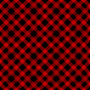 Oduncu desenli ekose. Alternatif kırmızı ve siyah kareler pürüzsüz arkaplan. Vektör illüstrasyonu.