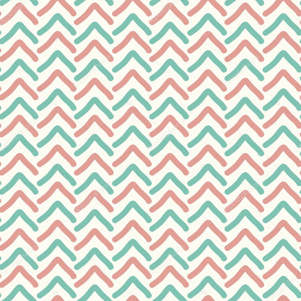 Seamless Hand drawn arrows imperfect stripes in pale red and green on white. Hot summer fashion trendy pattern.