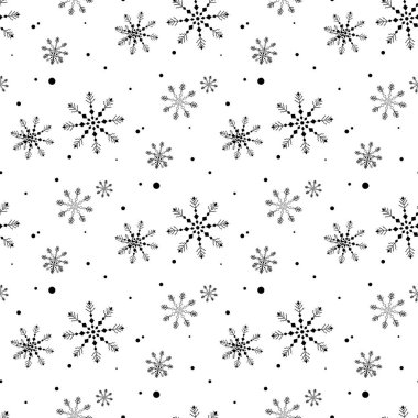 Basit, pürüzsüz bir kar tanesi. Beyaz arka planda siyah kar. Soyut duvar kâğıdı, ambalaj dekorasyonu. Kışın sembolü, Mutlu Noel tatili, Mutlu Yeni Yıl Kutlama Vektörü illüstrasyonu