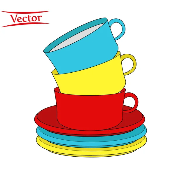 Ilustración vectorial de una pila de tazas de café de colores sobre un fondo blanco — Vector de stock